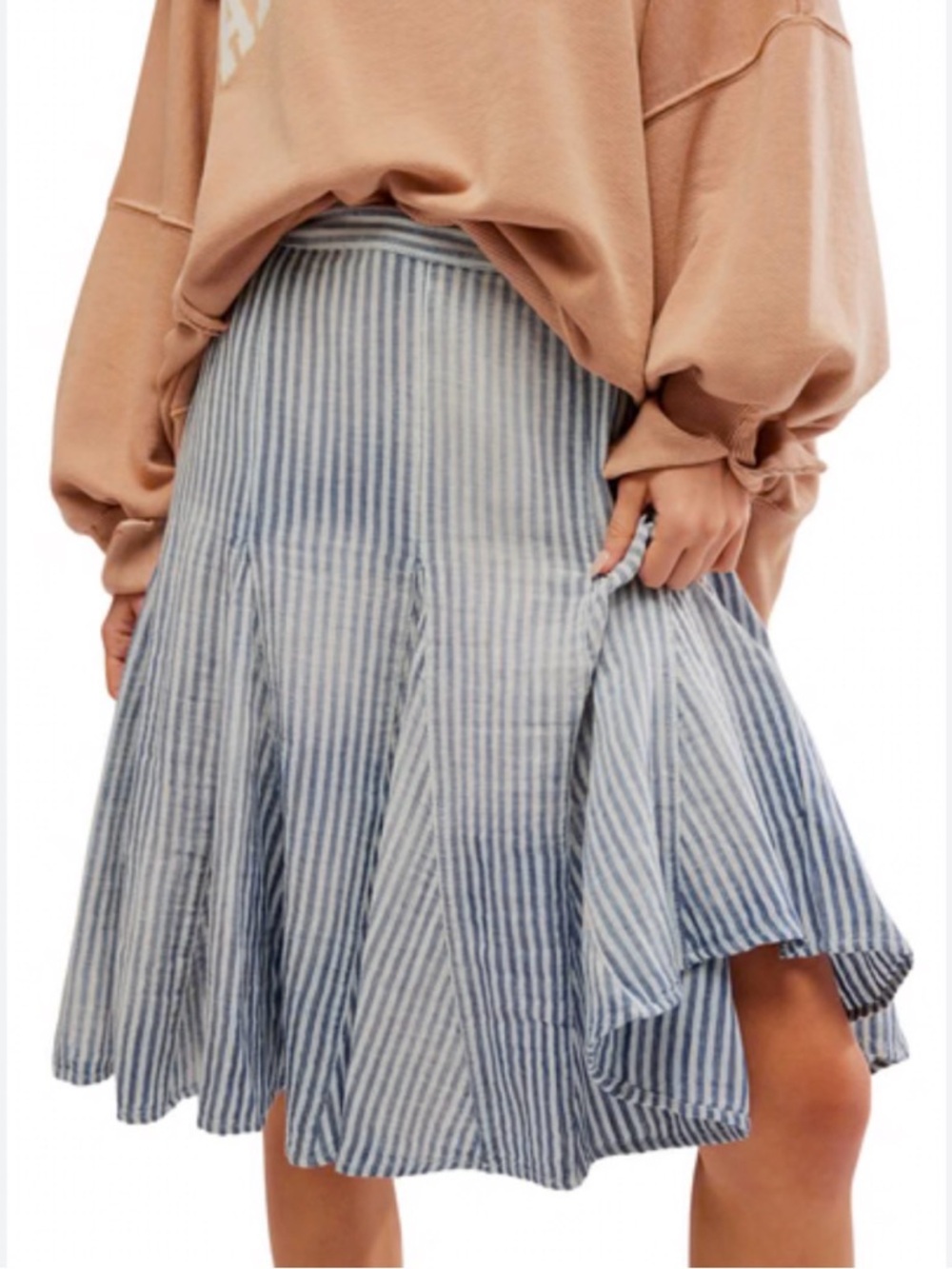 Free People Candace Striped Linen and Cotton Midi Skirt